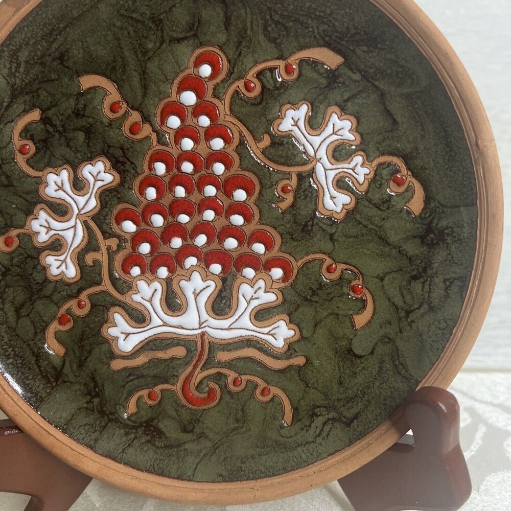 Bonis Rhodes vintage grapes and vine handmade clay enamel decorative 7‎ in plate